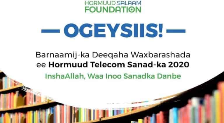 Is-diiwaangelinta Deeqdii waxbarasho Hormuud Telecom 2020 oo saacad gudaheed ku xirantay