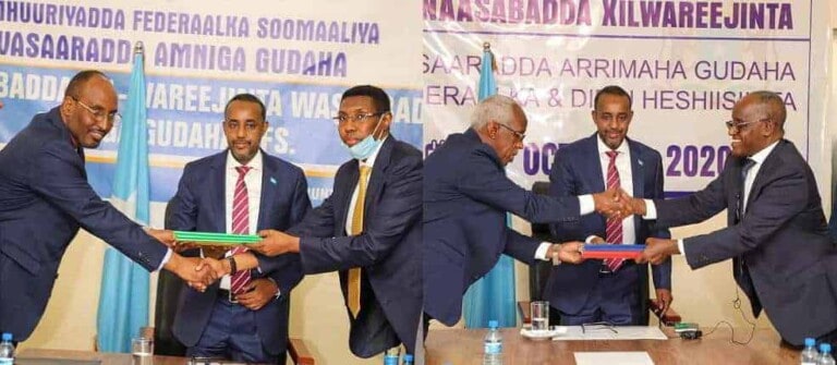 Wasiiradii Amniga iyo Arrimaha Gudaha oo xilalkii wareejiyey & Ra’iisal wasaare Rooble oo… (Sawirro)