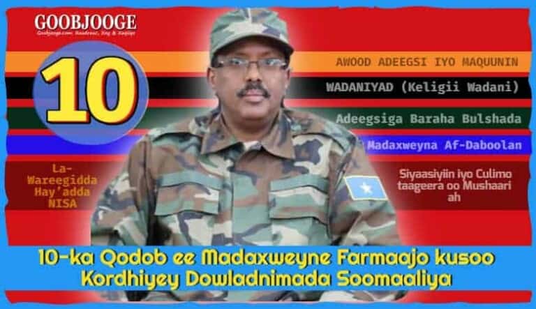 10-ka Qodob ee Madaxweyne Farmaajo kusoo Kordhiyey Dowladnimada Soomaaliya (Xasaasi)